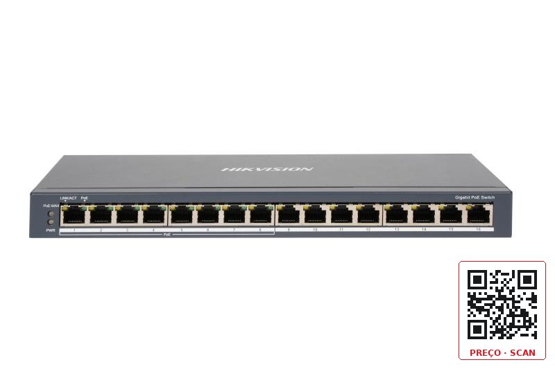 DS-3E0516P-O Hikvision – 16-Port Gigabit Switch with 8 POE+