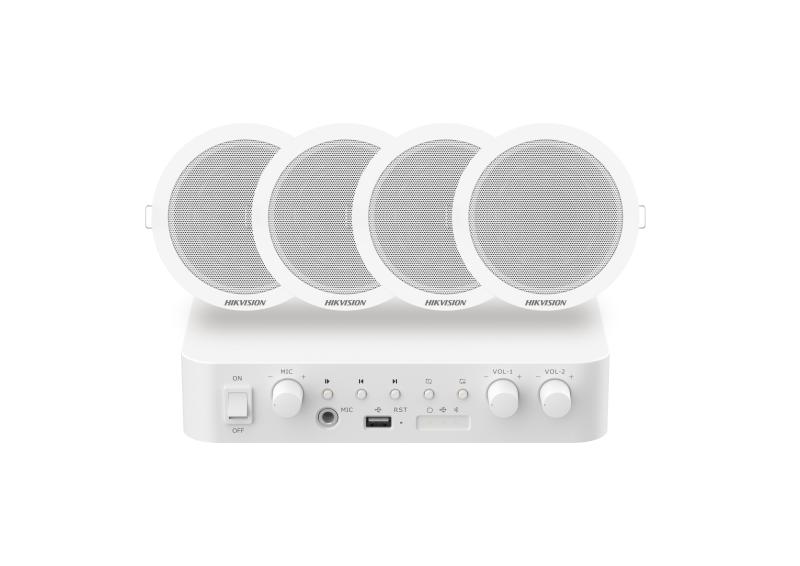 DS-QAE0KA60206-4 – Analog Audio Kit with 60W Analog Amplifier and 4* 6W Ceiling Speakers
