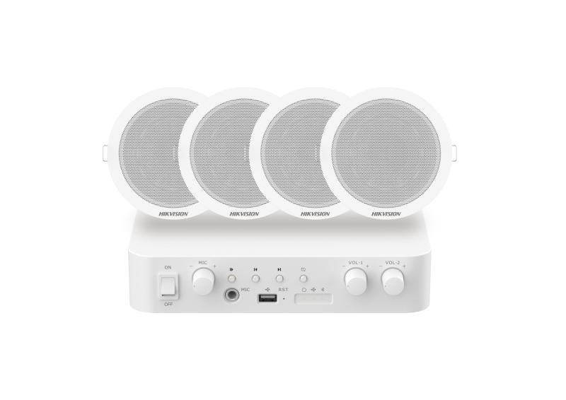 DS-QAE1KA80206-4 – Hybrid Audio Kit with 80W Network Amplifier and 4* 6W Ceiling Speakers